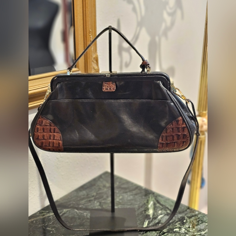 Elegant Black and Brown Brahmin Women's Handbag
